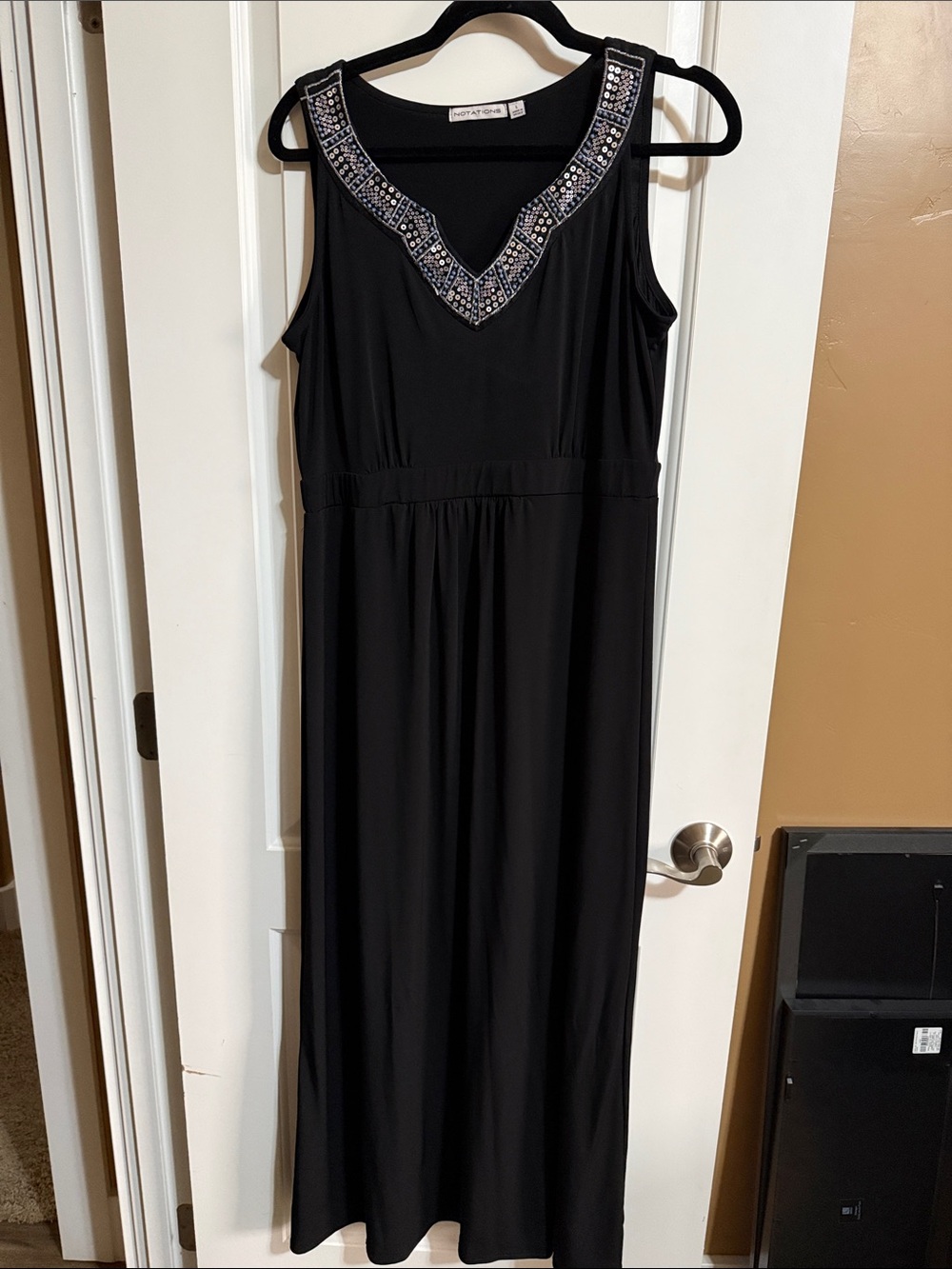 Notations Black Maxi Dress with Beaded V-Neck